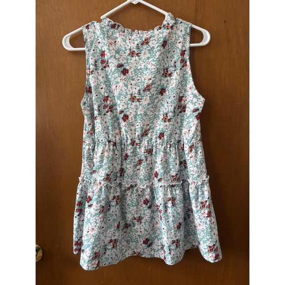 Unbranded Floral Tiered Sleeveless Top Green Burgundy Ruffle Neck Size M - Picture 3 of 7